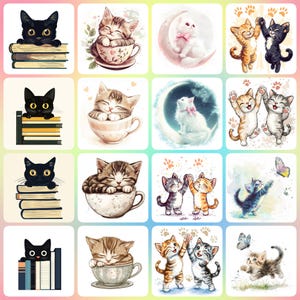 36 Kitten Clipart, Cat Clipart, Printable Watercolor clipart, High Quality JPGs, Digital download, Paper craft, junk journals