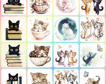 36 Kitten Clipart, Cat Clipart, Printable Watercolor clipart, High Quality JPGs, Digital download, Paper craft, junk journals