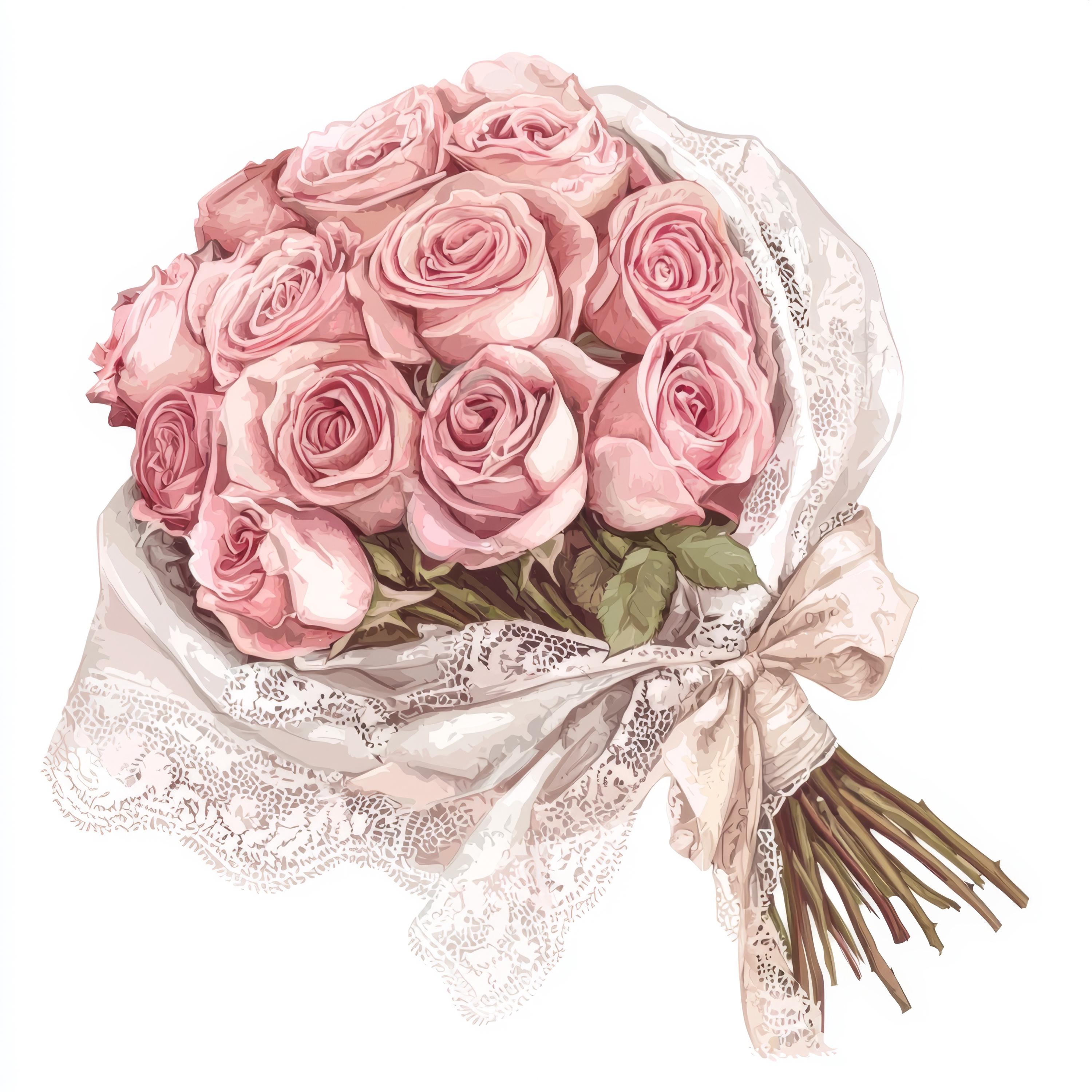 36 Pink Roses Clipart, Roses Bouquet, Printable Watercolor Clipart ...