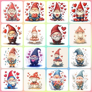 36 HIGH Resolution JPGs Love Gnome Clipart , Memory Book, Junk Journals, Scrapbooks, Digital Planners, Commercial Use, Sublimation
