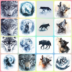 36 Wolf in Winter Clipart, Printable Watercolor clipart, High Quality JPG, Digital download, High resolution, Paper crafts, junk journal