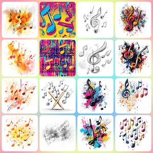32 HIGH Resolution Music Notes Clipart , Digital Paper Crafting, Digital Planner, Apparel, Watercolor, Digital Download, Sublimation