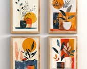 Abstract Plant and Planter Illustration - Warm Color Palette, Circular Shapes, Delicate Paper Cutouts - Digital Download Wall Art Home Decor