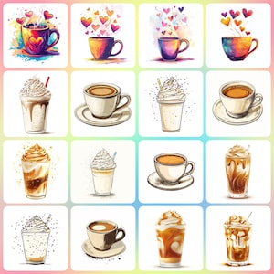 36 High Quality JPG Coffee Drinks Clipart, Memory Book, Junk Journals, Scrapbooks, Digital Planners, Commercial Use, Sublimation