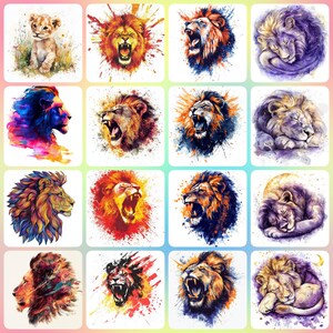 34 Lion Clipart, Watercolor Lion, Printable Watercolor clipart, High Quality JPGs, Digital download, High resolution, Paper crafts