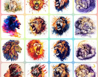 34 Lion Clipart, Watercolor Lion, Printable Watercolor clipart, High Quality JPGs, Digital download, High resolution, Paper crafts