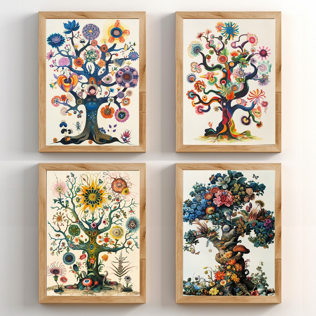 The Mystical Tree of Life - Colorful Biomorphic Wall Art | Detailed ...