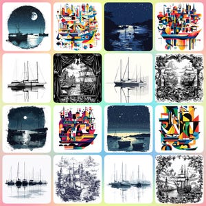 40 JPGs High Quality Designs of Harbour Scenes - Digital Print, Watercolour, Wall Art, Commercial Use - Digital Download