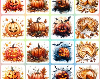 Citrouille d'Halloween aquarelle 32 JPG, clipart Halloween, clipart automne, travaux manuels d'Halloween, imprimable Halloween, clipart citrouille