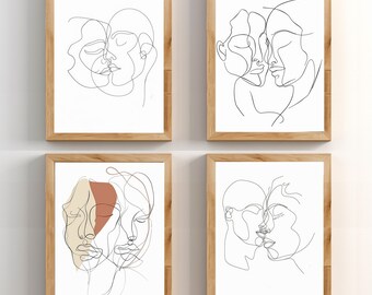 Single Line Drawing of Faces - Abstract Minimalist Wall Art | Organic Art Nouveau Digital Download