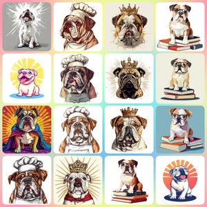 36 English Bulldog Clipart, Printable Watercolor clipart, High Quality JPGs, Digital download, High resolution, Paper craft, junk journal