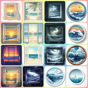 36 Window Ocean View Clipart, Window to sea Clipart, Printable Watercolor clipart, High Quality JPGs, Digital download, Paper craft
