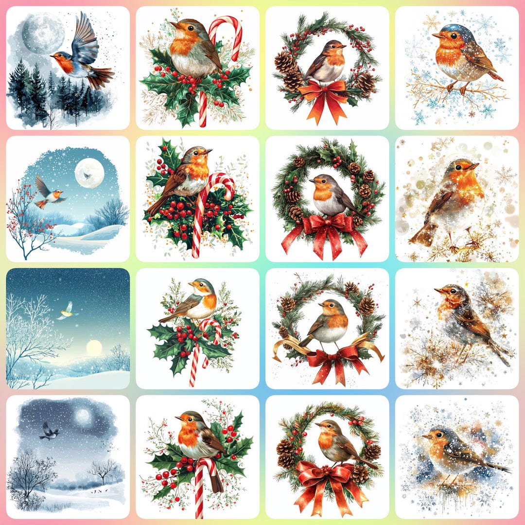36 HIGH Resolution Jpgs Christmas Robin Clipart, Memory Book, Junk ...