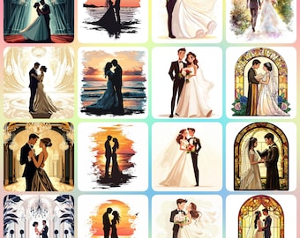 Aquarell Hochzeitspaar Clipart: Einladung Grafik (Digitaler Download, JPGs 4096x4096px )