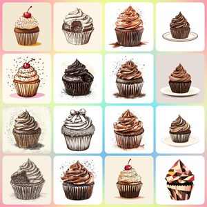 32 JPGs High Quality Chocolate Cupcake Clipart, Memory Book, Junk Journals, Scrapbooks, Digital Planners, Commercial Use, Sublimation