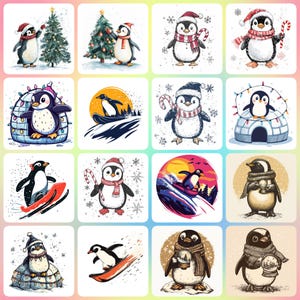 32 JPGs High Quality Christmas Penguin Clipart, Memory Book, Junk Journals, Scrapbooks, Digital Planners, Commercial Use, Digital Download