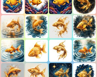 40 Goldfish Clipart, Golden fish Clipart, Printable Watercolor clipart, High Quality JPG, Digital download, Paper craft, junk journals