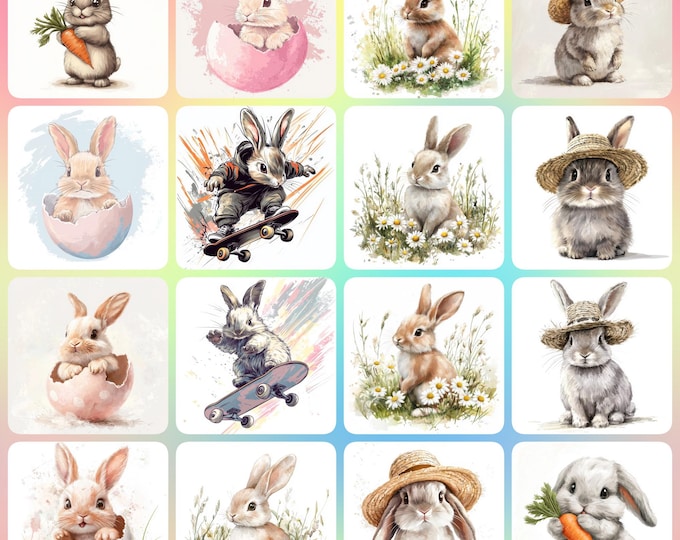 16 Funny Quirky Rabbit Clipart, Cute Bunny, Quirky Frazzled Rabbits ...