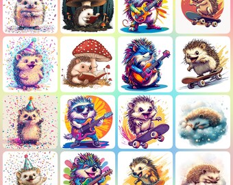 36 Hedgehog Cartoon Clipart, Cartoon Hedgehog, Printable Watercolor clipart, High Quality JPGs, Digital download, Paper craft, sublimation