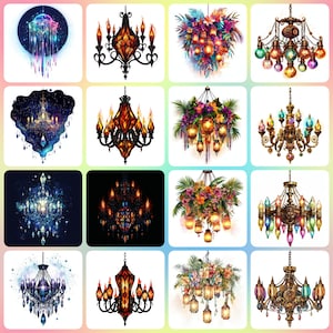 36 High Quality JPGs Chandelier Clipart , Digital Paper Crafting, Digital Planner, Apparel, Watercolor, Digital Download