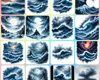 40 Stormy Ocean Clipart, Nautical Clipart, Sea Deck Clipart, Printable Watercolor clipart, High Quality JPGs, Digital download, Paper craft