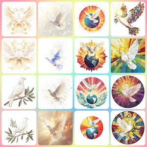 36 White Dove Clipart, Peace Dove, Printable Watercolor clipart, High Quality JPGs, Digital download, Paper craft, junk journals