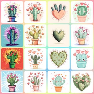 Cactus clipart JPG Saint-Valentin de haute qualité, téléchargement numérique, fabrication de cartes, créations numériques en papier