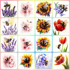 36 High Quality JPGs Bumblebee On Flower Clipart , Memory Book, Junk Journals, Scrapbooks, Digital Planners, Commercial Use, Sublimation