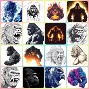 36 Angry Gorilla Clipart, Gorilla Line Art, Printable Watercolor clipart, High Quality JPGs, Digital download, Paper craft, junk journals