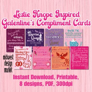 Imprimibles de tarjetas Galentines, Día de Galentines, Tarjetas de cumplido de Galentines inspiradas en Leslie Knope, Descarga instantánea, Tarjetas de amigos de Galentines