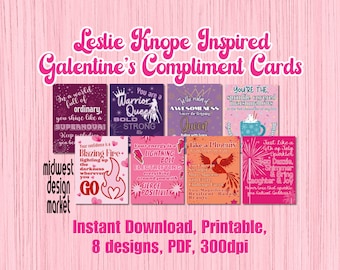 Galentines Cards Printables, Galentines Day, Leslie Knope Inspired Galentine's Compliment Cards, Instant Download, Galentines Friends Cards