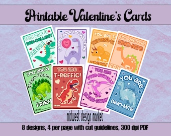 Druckbare Valentinstag Karten, Dinosaurier, Klassenzimmer Valentinstag Karten, Sofort Download, Dino Valentinstag, Valentinstag Karten, Valentinstag für Kinder