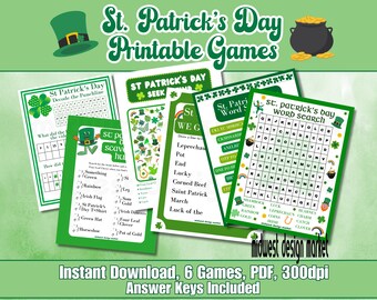 St Patrick's Day Printable Games, Downloadable, Classroom Activities, Kids Parties, Teachers, Room Moms, Homeschool, Scout Troop Activities