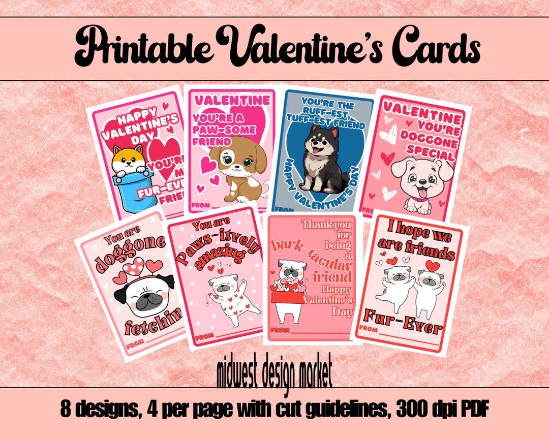 Printable Valentine Cards Puppy Dogs, Classroom Valentines, Instant ...