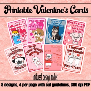 Printable Valentine Cards Puppy Dogs, Classroom Valentines, Instant Download, Puppy Valentines, Valentine&#39;s Day Cards, Valentines for Kids