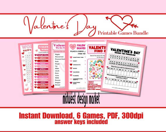 Printable Valentines Games, Instant Download Classroom Games, Homeschool Games, Valentines Day Activities, Digital Download for Teachers