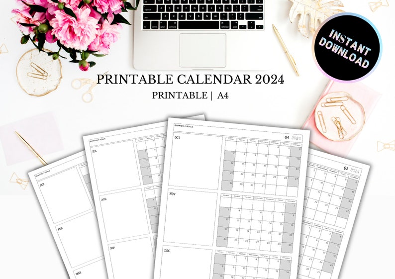 IMPRIMIBLE 2024 Q1 Q2 Q3 Q4 Calendario de pared Etsy México