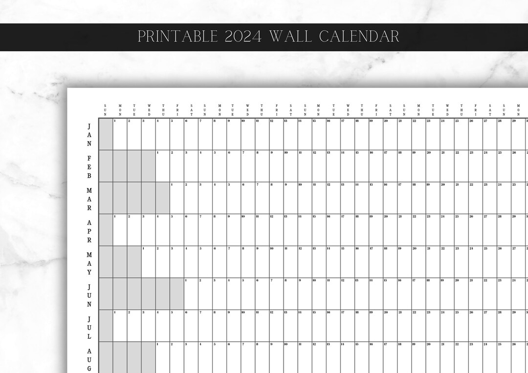 Printable 2024 Wall Calendar Yearataglance Planner Etsy