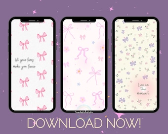 Coquette iPhone Wallpaper | Pink Bows, Floral Collage (Digital Download)