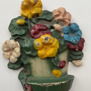 Vintage Cast Iron Door stop National Foundry #63 Nasturtium Flowers Hand Painted Floral Decor