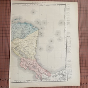 Antike Mittelamerika Karte, Nicaragua, Costa Rica Druck, antike Farbkarte Rand McNally c 1899 Welt Atlas 1890er Jahre Wachsstich