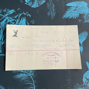 Antique Boston, MA History - Kenny and Clark, Stables 22 Charles Street, Receipt Ephemera from 1902, for Captain Eaton, Navy Yard