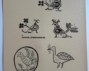 Antique Print Bird Motifs Drawn from Magyar Artwork
