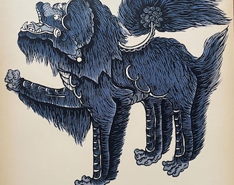 Antique Print Chinese Porcelain Animal Motif Mystical Lion 17th - 18th Century Artwork,  vintage blue color print from 1926