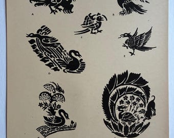 Antique Print Bird Motifs Lucca Saracen Italian 12th 13th 14th Century Artwork