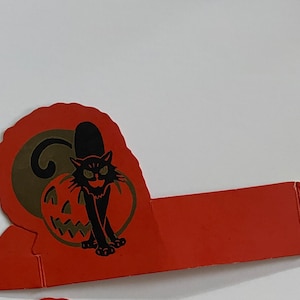 Dennison USA Halloween Party Decor Black Cat Jack o Lantern Gold Tone Moon Place Card Setting