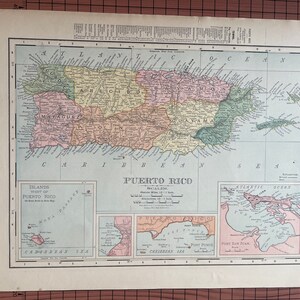 Antike Landkarte von Fuerte de Rico, Antike Karte in Farbe Rand McNally c 1899 Welt Atlas Original Wachsdruck von Atlantik-Inseln