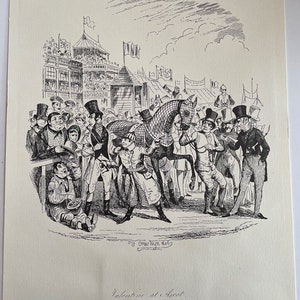 Vintage Etching Restrike Art Print - Valentine at Ascot, 11x17 Caricature Comic View of Victorian London from the 1800s