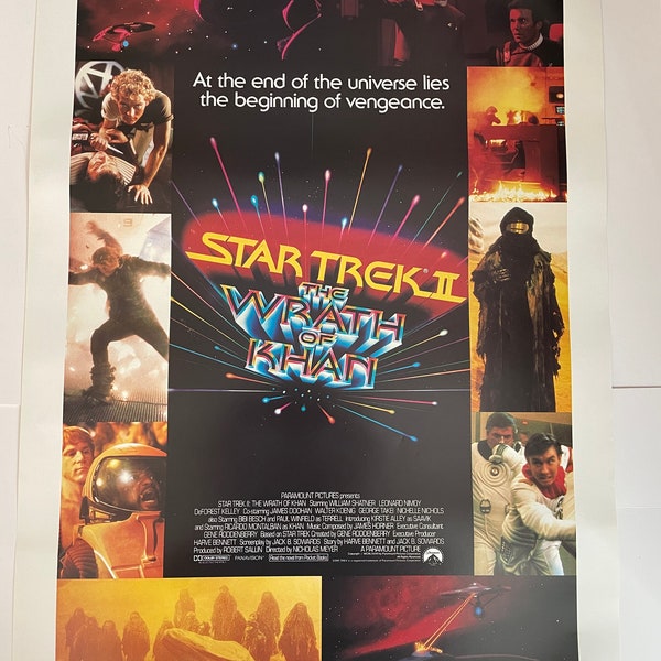 Original Star Trek II The Wrath of Khan 1982 Vintage Movie Poster 24" x 17" William Shatner Leonard Nimoy George Takei New Old Stock NOS