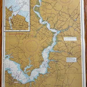 Gammaldags sjökort över Cambridge, Maryland, Bolingbroke Creek och Choptankfloden